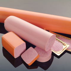 Different sausages packed in casings